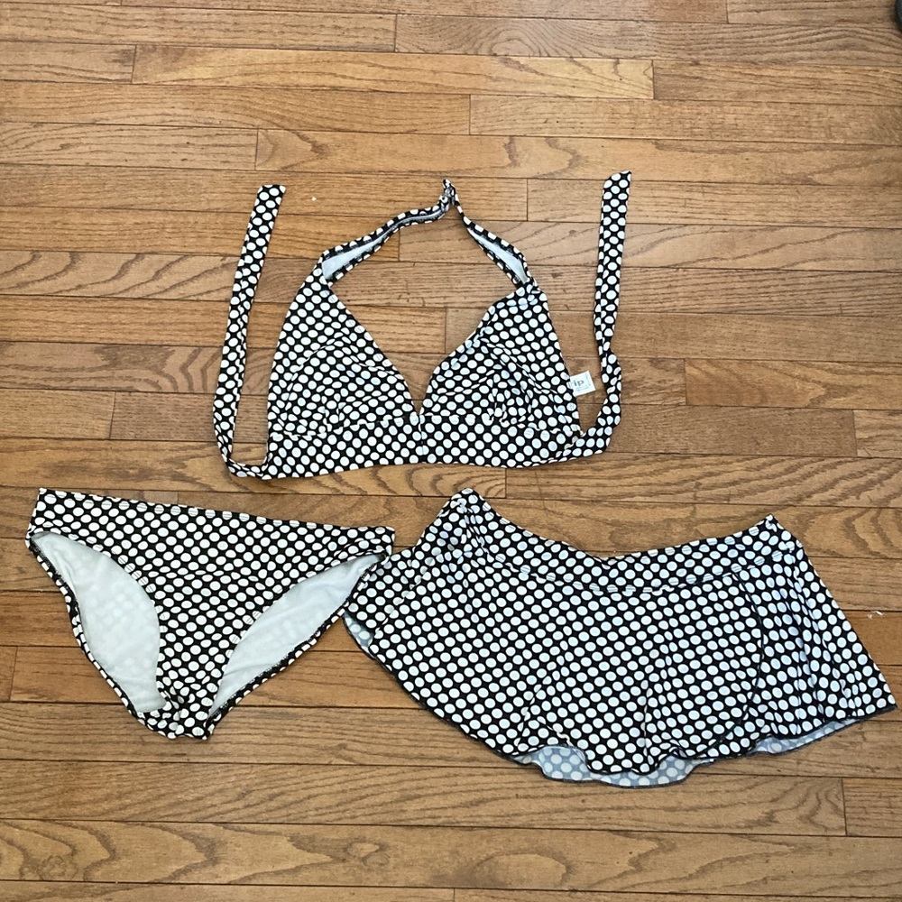 Grip Black and White Polka Dot Bikini Set with Skirt XL